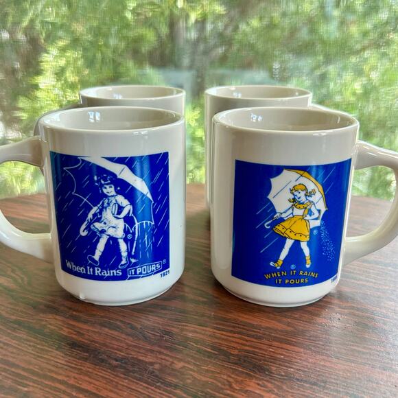 Vintage Morton Salt Mug Set of 4  When It Rains It Pours Advertising Collectible - Picture 2 of 14